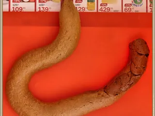 Длинная какашка на красном фоне