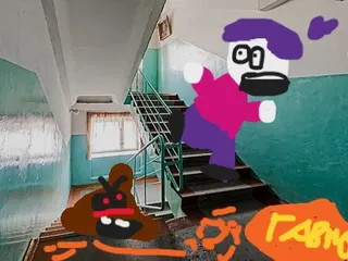 говно.ехе и похититель бегают в подьезднике